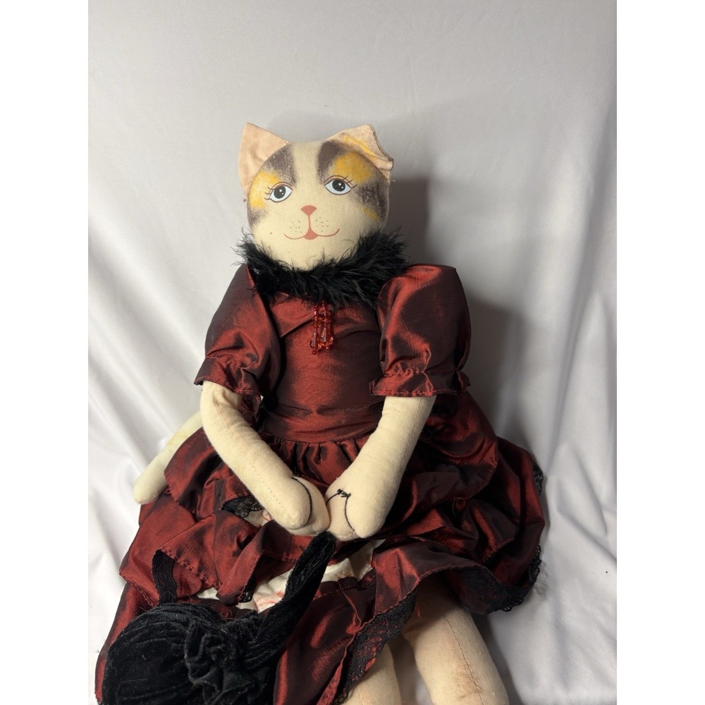 Vintage 1990's‎ Artisan Folk Art Hand-Painted Cloth Cat Doll